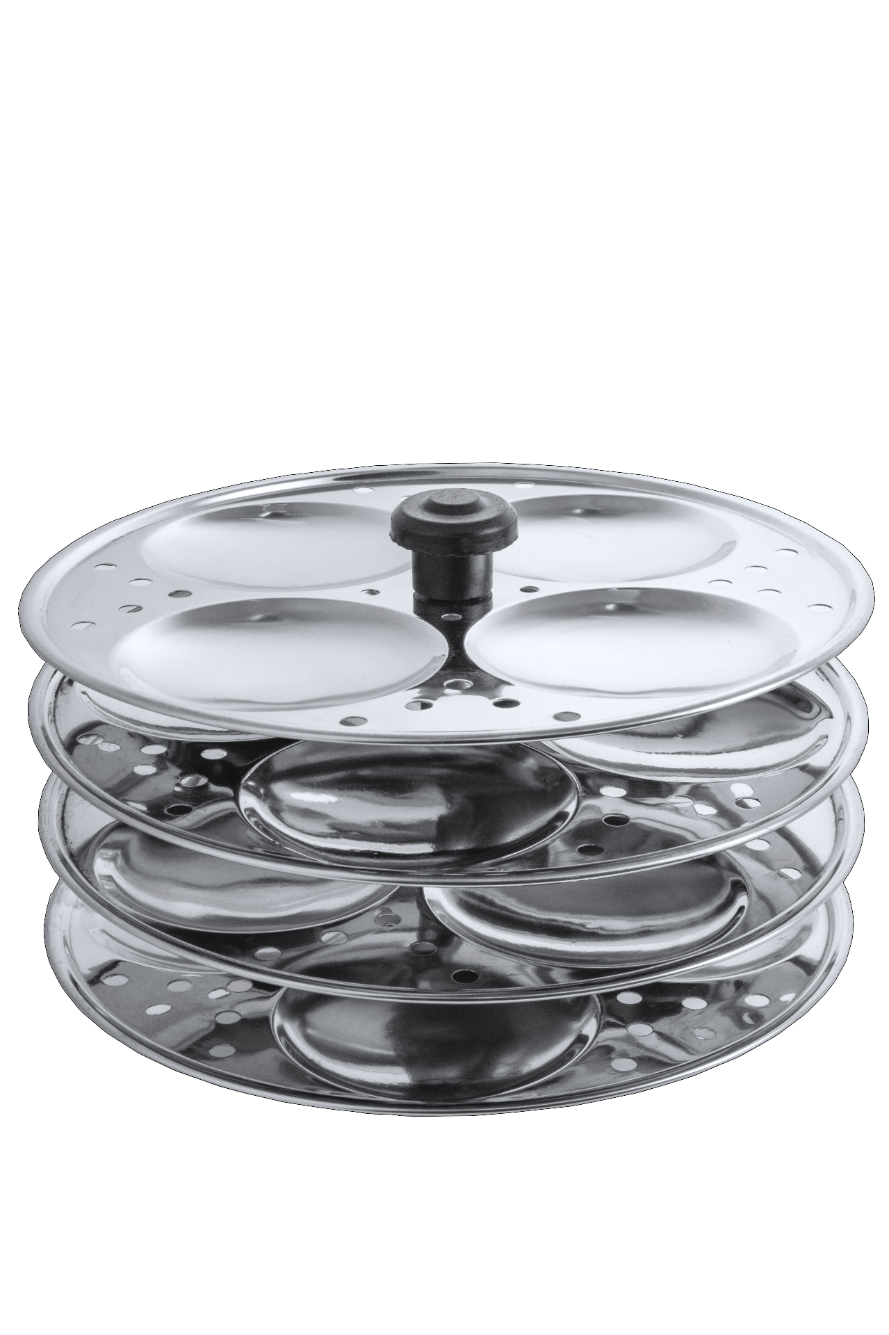 SS Idli Stand 4 Plate — polished stainless steel stack