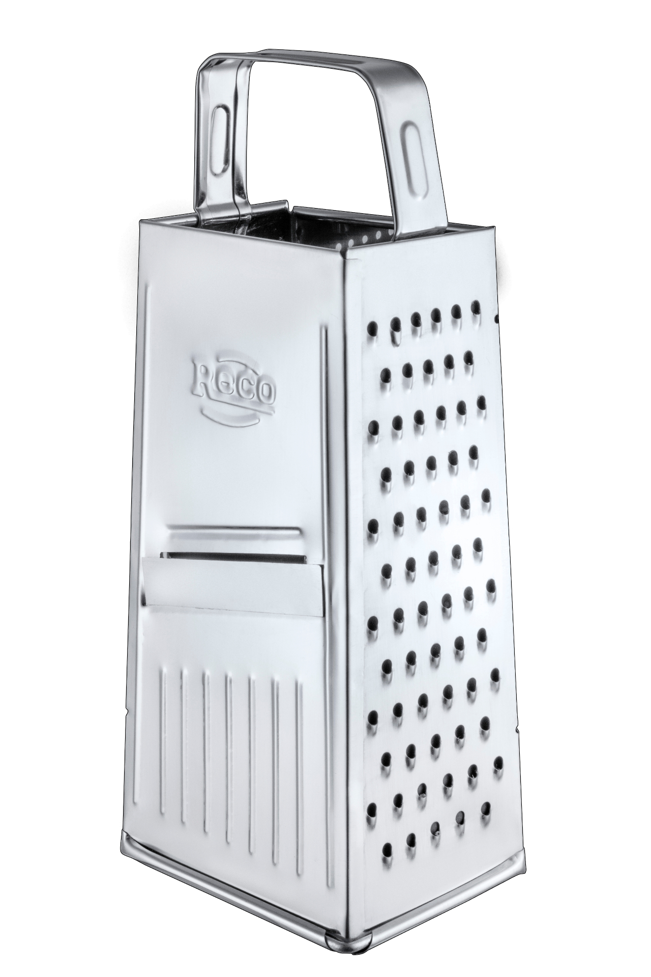 RECO Bullet Grater — front view with embossed Reco logo and slicer
